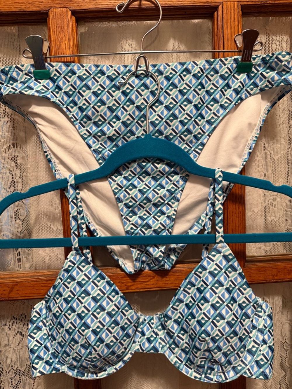 Old Navy Blue & White Geometric Bikini Set